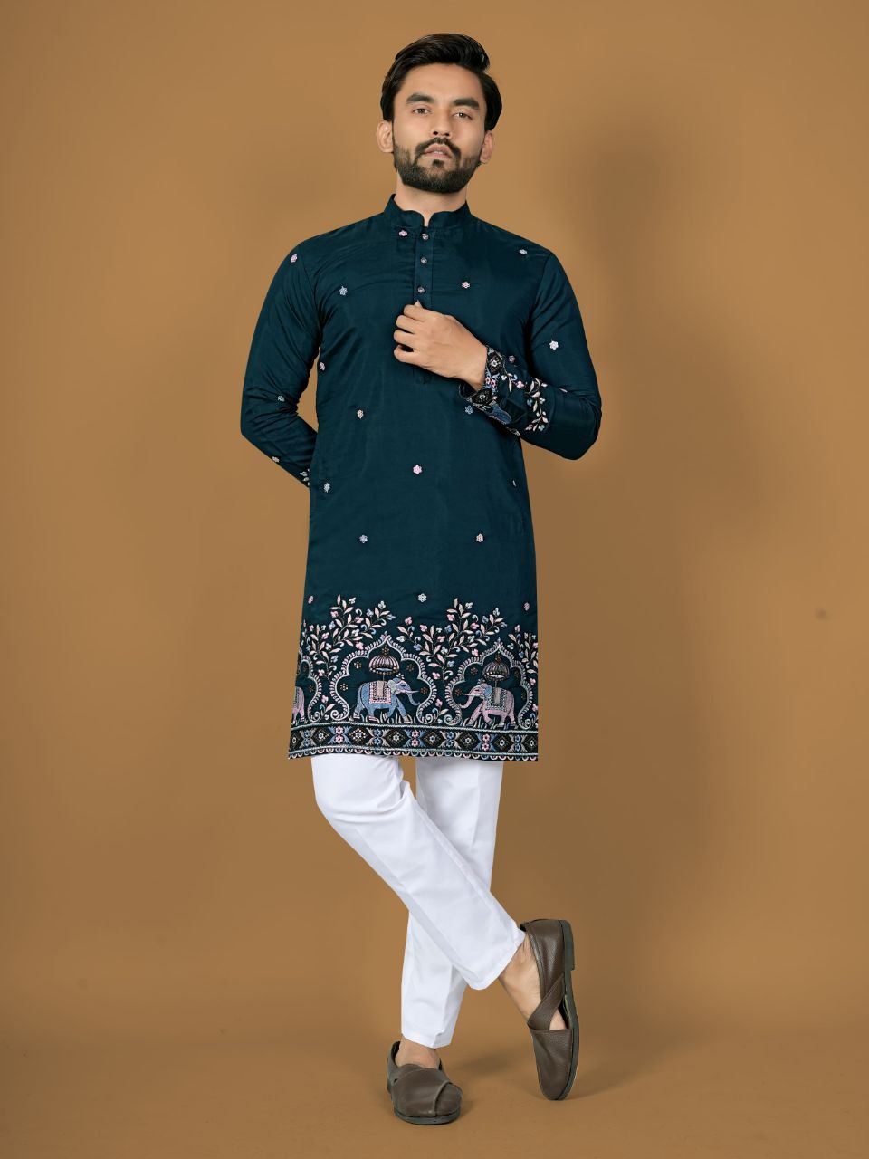 Men's Royal Embroidered Kurta Pant Set - Wedding Wear