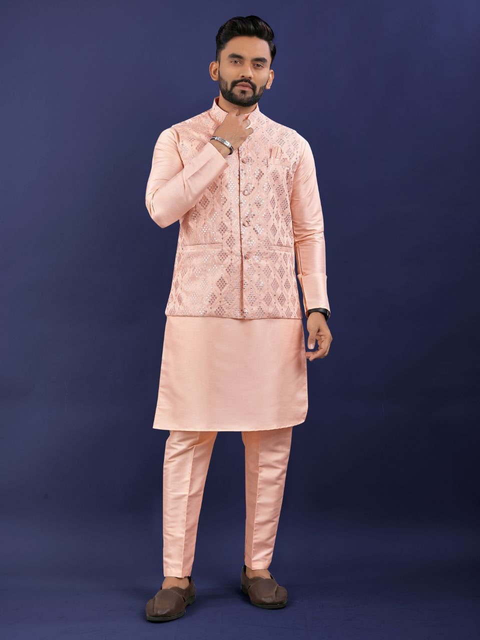 Pastel Kurta Set with Nehru Jacket