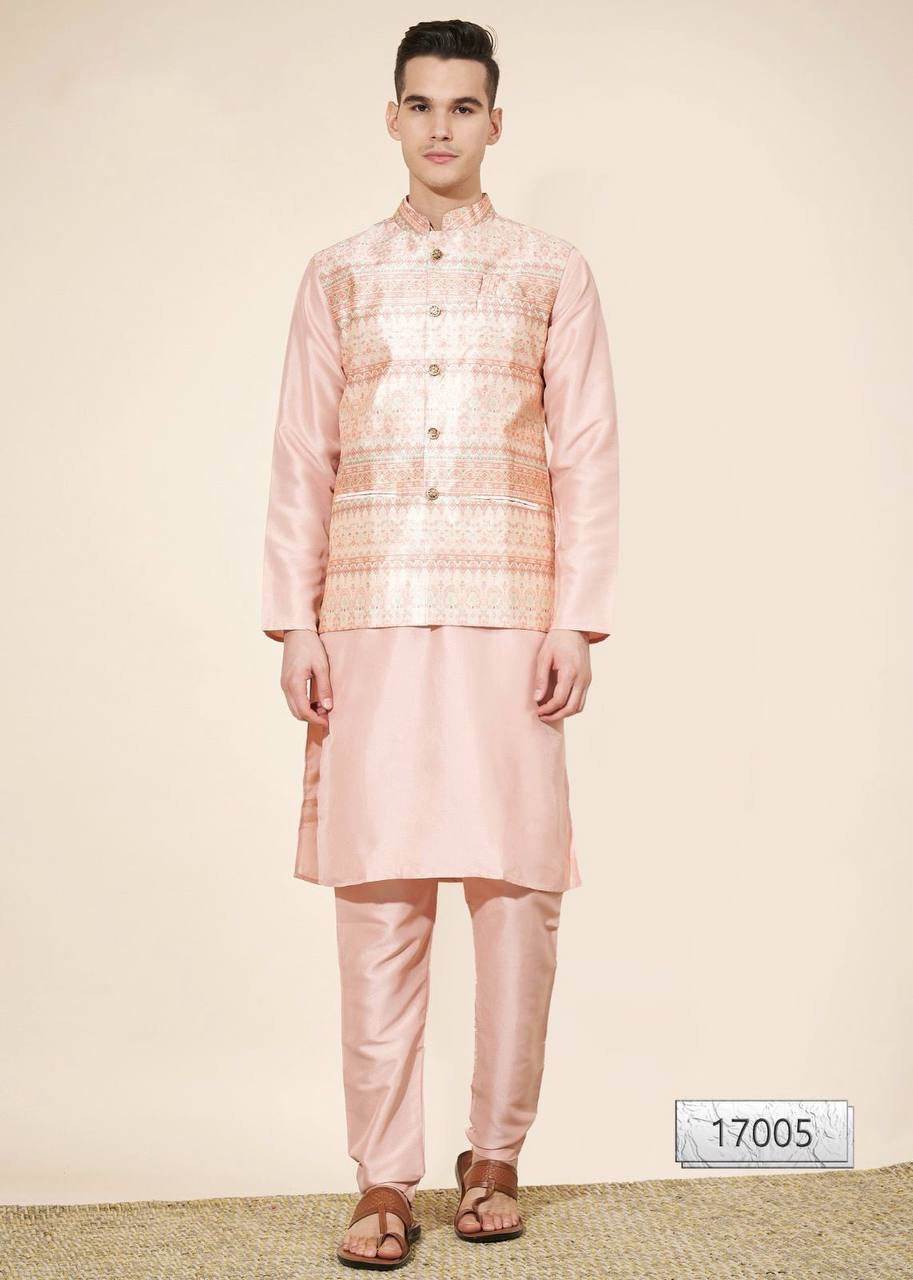 Blush Pink Kurta Set with Matching Nehru Jacket