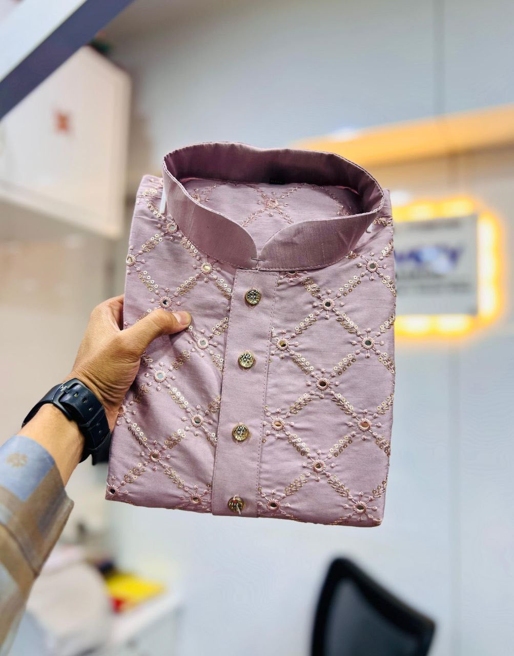 Men Mirror work Kurta with Pants