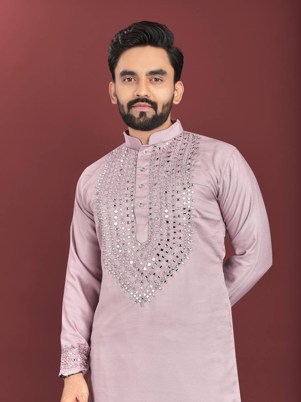 Raghav Mirror Work Soft Silk Cotton Kurta with Pants