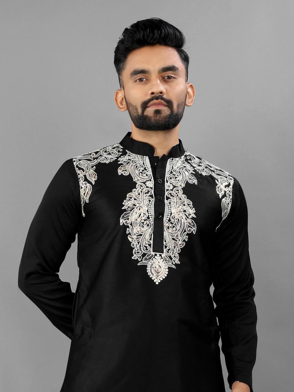 Embroidered Cotton Silk Kurta Set