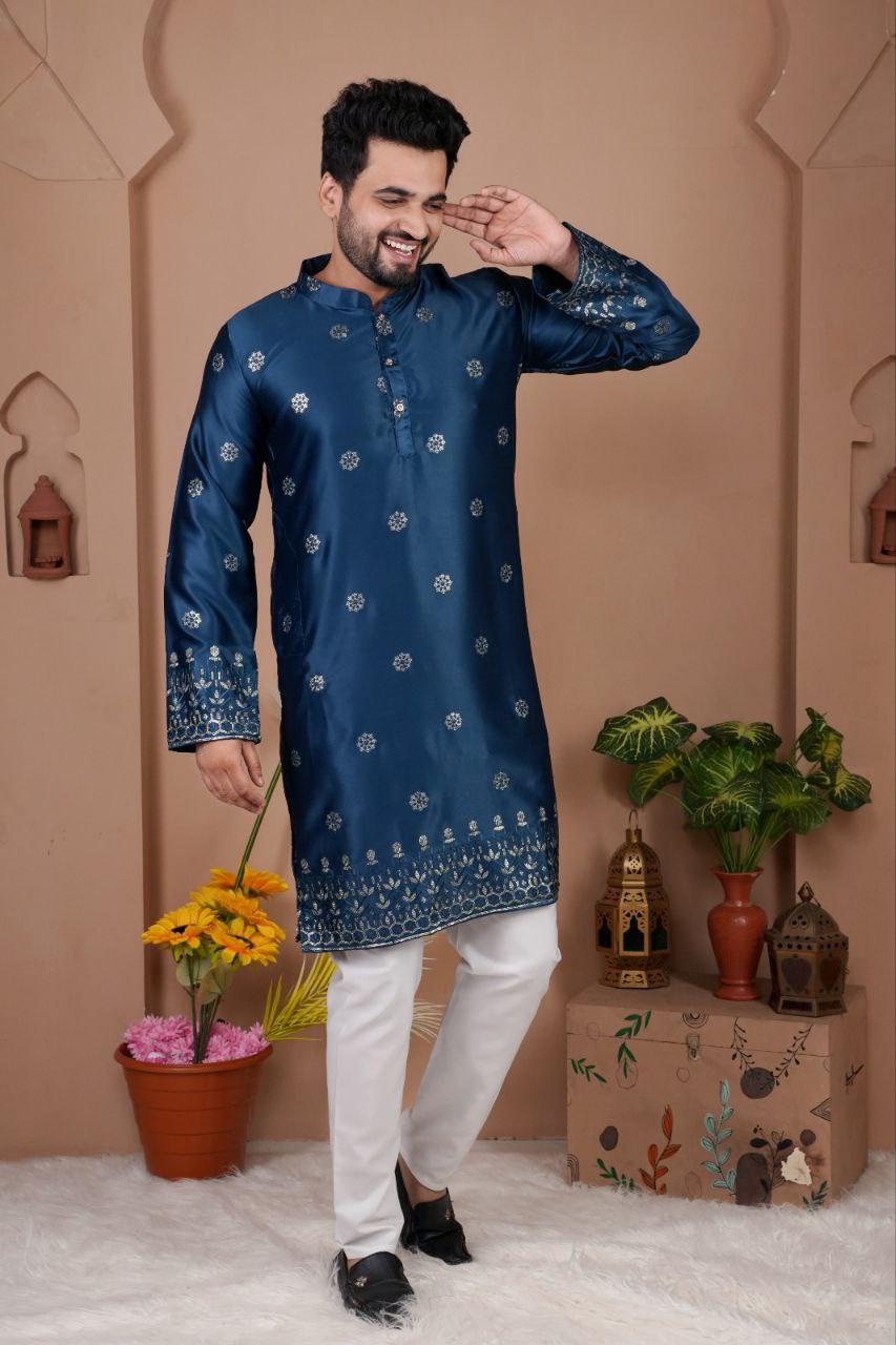 Festive Embroidered Men’s Silk  Kurta