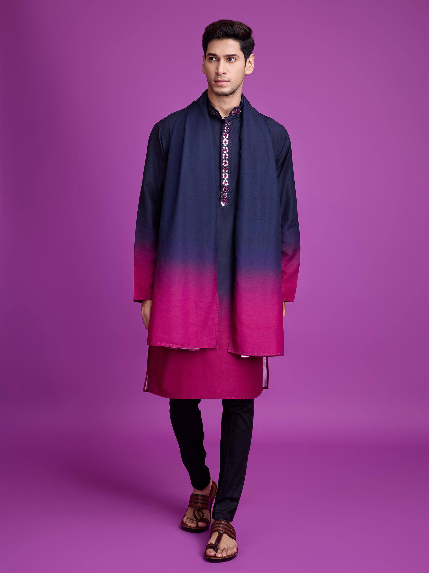 Men’s Ombre Kurta Set with Mirror Work