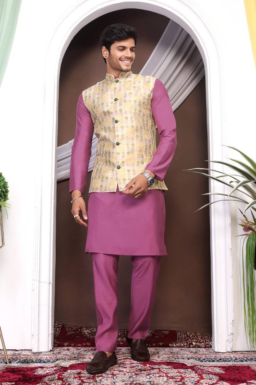 Kurta & Pants Set with Nehru Jacket