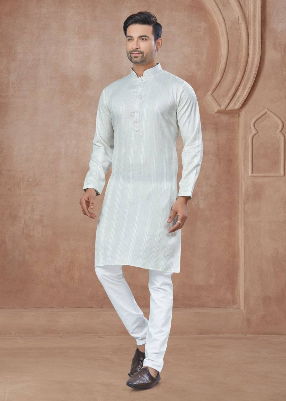 Light Grey Men’s Cotton Kurta with Pants