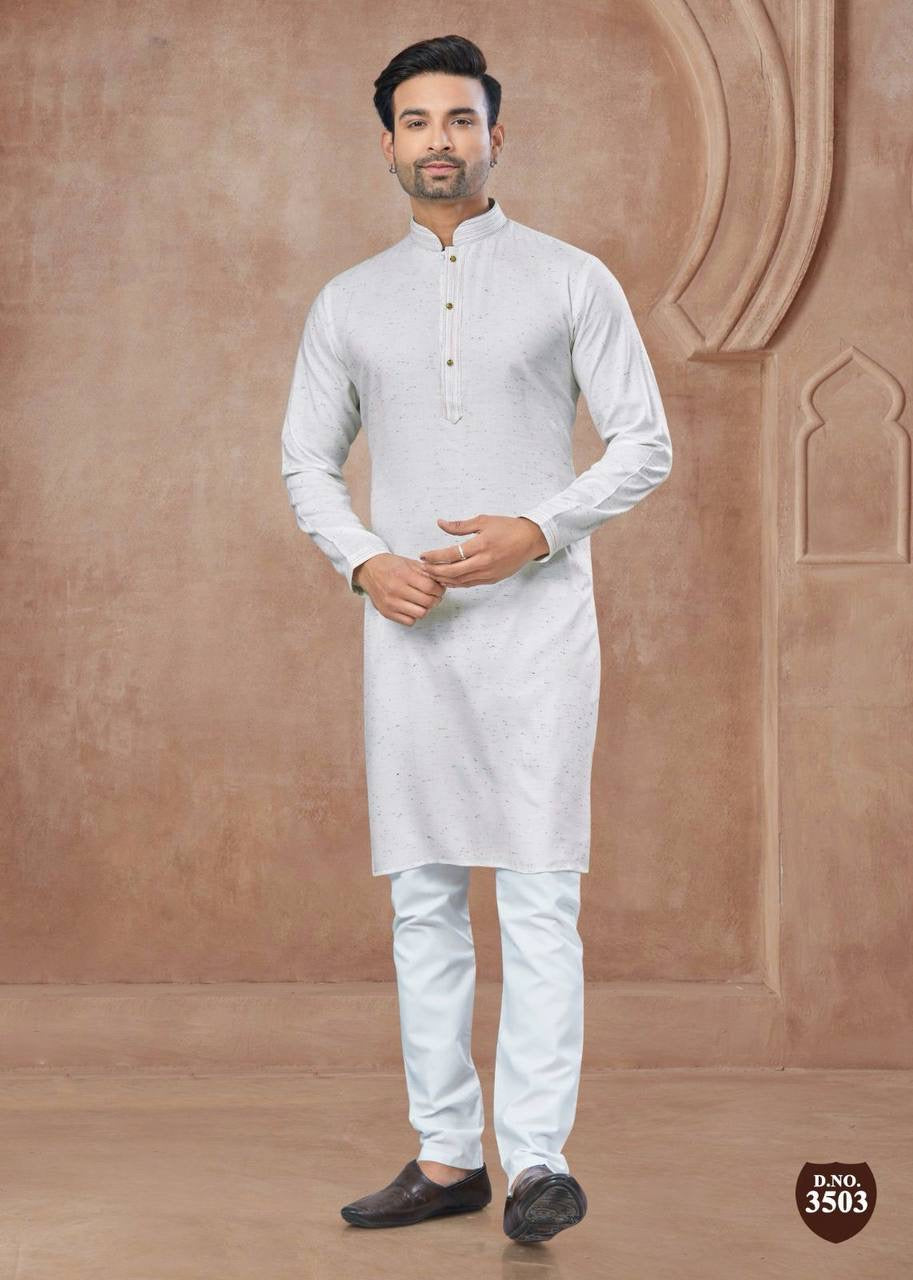 Men’s Cream Color Cotton Kurta with Pants