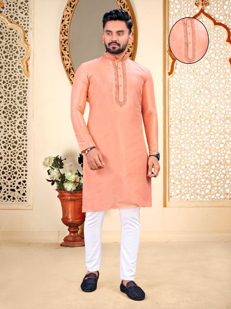 Men Traditional Cotton Silk Kurtas